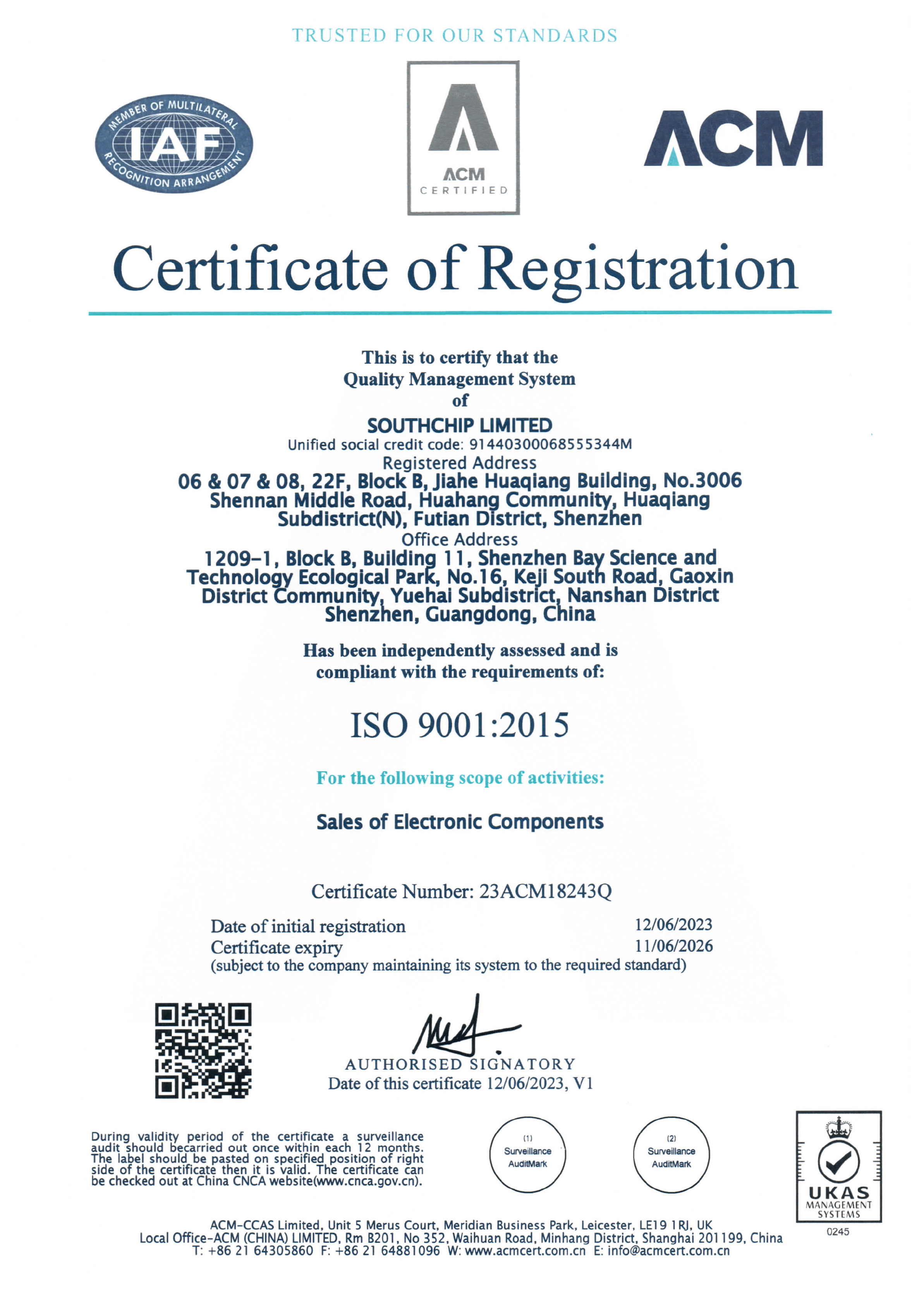 SOUTHCHIP LIMITED ISO9001