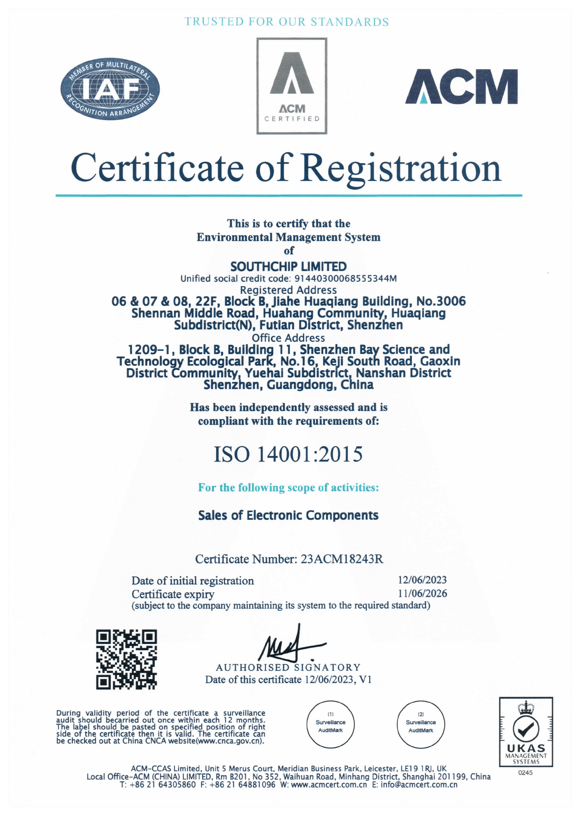 SOUTHCHIP LIMITED ISO14001